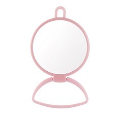 簡約馬卡龍色圓形壁掛多用途折疊支架桌鏡, 粉紅色