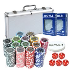 Honey Gamble星星籌碼 300入+鋁製銀色盒子+皇家撲克牌 2入+組合品, 混合顏色
