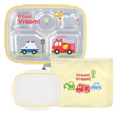 Vroom Vroom 不鏽鋼加深餐盤便當袋組 附素色蓋子, 1組, 混色, 食品托盤+人物蓋+平蓋+托盤袋