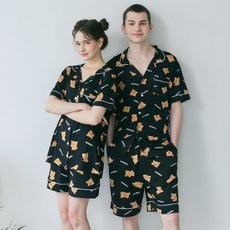 OOTN 情侶款日常熊系列涼感短袖翻領睡衣上下套裝