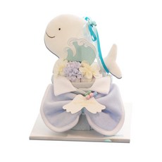 babybakery 嬰兒可愛白鯨魚連身衣迷你單層尿布蛋糕 百日, 白色, 藍色, 1個