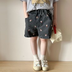 스타빈 아동용 팝콘자수 밴딩 데님 반바지