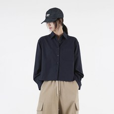 韓國 UMM 女款棉混紡牛津短版長袖襯衫