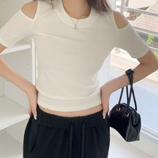 린다샵 여성용 보몰린 어깨트임 골지 반팔 티셔츠 T9686K25