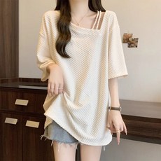 INFIOUS 女款寬鬆版型質感亮點雙線短袖T恤 I263-0047