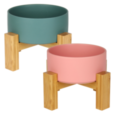 meongzi 2層陶瓷餵食碗組 2入 S號, 粉色、翠綠, 1套