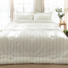 Dailylike 換季用 Lillico 60支純棉條紋鋪棉被, 1個, 經典白色