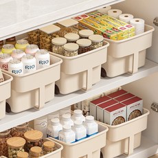 hillo 廚房多用途附輪儲物櫃 特大 附把手 託盤, 奶油色, 3個