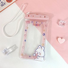 캐릭터 휴대폰 보호 방수 팩, 에어 핑크 밀크티 토끼, 1개