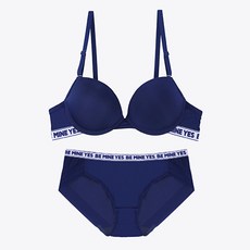 韓國 Yes 女性鬆緊帶Logo亮點胸罩 + 無痕內褲套組