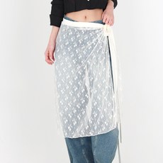 닷이프 여성용 시스루 레이어드 랩스커트 P24SS1-A0228, 크림