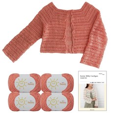 yarna 써니 밀키 가디건 뜨개실 45g x 4p + 인쇄도안 세트, 108 코랄핑크, 1세트