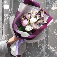 NOBLY 玫瑰金錢人造花+卡片+提袋, 淺紫色