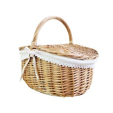 浪漫把手蓋型野餐藤編籃 B_RD_18, 白色, 1個