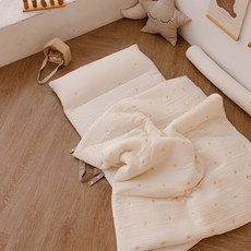 vivienda 孩童100支棉&Duraron涼感材質雙面薄墊+6盎司4層棉質紗布午睡被+超細纖維枕芯組, 雛菊款(薄墊)+雛菊款(被子)