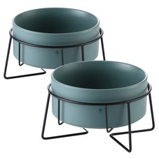 DING DONG PET 寵物奶油色陶瓷食碗, 綠色, 2個