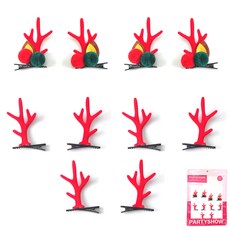 PARTYSHOW 魯道夫髮夾 奢華紅 2入 + 簡約紅 3入組合, 1套, 混合色