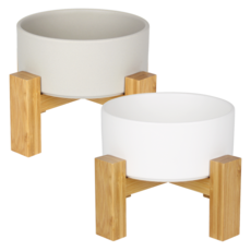 meongzi 2層陶瓷餵食碗組 2入 S號, 白色, 灰色, 1套