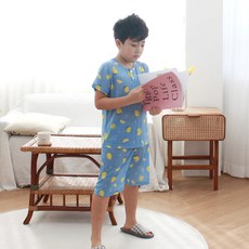 男童學生涼感短袖提花涼爽睡衣上下套裝