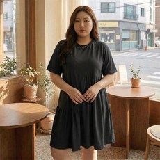 INFIOUS 女款大尺碼抓皺設計短袖迷你連身裙 I263-0246