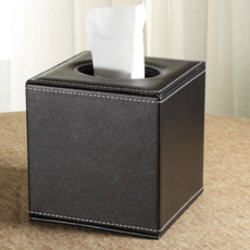 合縫簡約皮革面紙盒, 黑色的