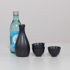 達索金 韓國產陶瓷螺旋全黑酒瓶組, 酒瓶 + 酒杯 3個, 1套