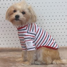 DOGGY STAR 狗狗條紋棉T恤, 白色 + 海軍藍, 1個