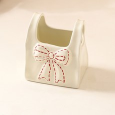 Mapsoshop 蝴蝶結刷具遙控器髮帶收納整理盒 BRP1146, 1個, 奶油色