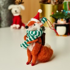 BUTTERSHOP 聖誕毛氈裝飾品狐狸, 紅+白, 1個