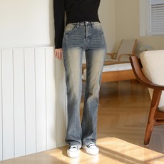 수비진 여성용 롱 빈티지 절개 워싱 부츠컷 청바지 SP265