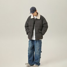 男款防寒翻領素色布勞德鋪棉夾克