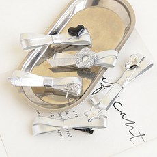 HARAROI 女童亮點銀色蝴蝶結長條髮夾5件組