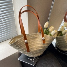 소리달 여성용 푸기 클래식 밀닢 모양 데일리 라탄 숄더백