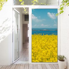 꾸밈 유채꽃과제주바다 현관문 시트지 pi392, 혼합색상