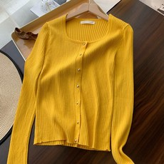 데이즈온샵 여성용 스퀘어넥 골지 니트 가디건