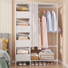 窗簾式寬版大容量置物衣櫃, 白色