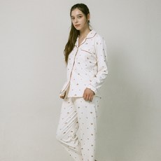 안나앤코 여성용 체리패턴 요루면 긴팔 파자마 상하의 세트