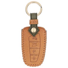 오시에나 차 키케이스 스마트 가죽 피렌체 키홀더, 카키 내추럴, 현대B타입 4버튼