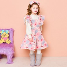 HEJMINI 女童款兔子菱格紋拉絨洋裝