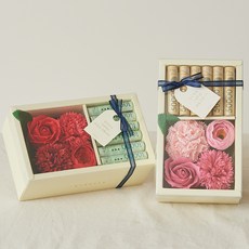 ASPASIA Kora康乃馨肥皂花零用錢盒+訊息插牌+獎狀卡+購物袋, 紅色+粉色