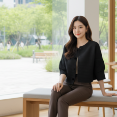 Goodif 女款針織短版氣球袖羅紋設計輕量日常開襟衫