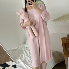 앤드스타일 여성용 딥슬립 긴팔 무지 주름 원피스 263321