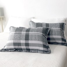 MUYBIEN 格紋枕頭套 + 枕芯組合, 灰色