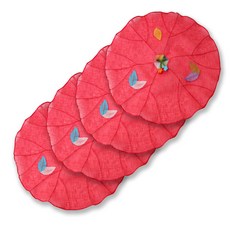 happytool 葉子苧麻拼布餐桌罩 紅色, 4個