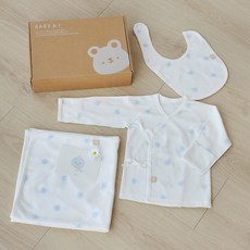 베이비앤아이 배냇저고리 + 속싸개 + 턱받이 세트, 배미블루, 1세트