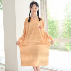 CocoDream 青少年學生條紋寬鬆長版連身裙睡衣