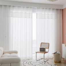 GINNA SONG 質感遮光窗簾 2入+花造型窗簾夾 2入, 白色（窗簾）