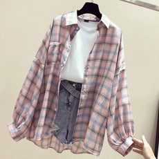 TheSirup 女款寬鬆版型Mikey八分袖格紋襯衫