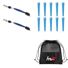 NAYASTYLE 高爾夫球桿頭清潔劑 2入 + 塑膠高爾夫長球釘 10入 + 收納袋套組 GFYP-10-5+185-2pU, 混合顏色(桿頭清潔劑, 收納袋), 單一顏色(高爾夫球釘), 1套