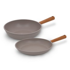 QUEEN SENSE 電磁爐適用Arena Midnight系列木質單柄鍋具 2入組, 單色, 平底鍋28cm+平底炒鍋28cm